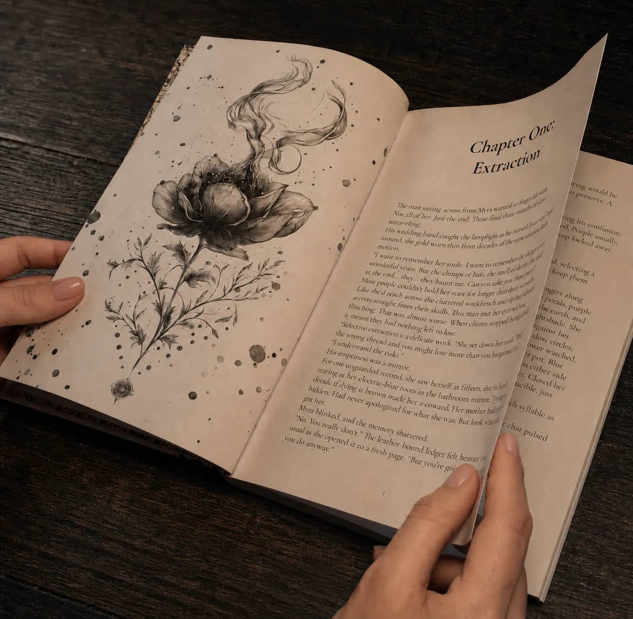 A reader holding an open Everlore Hollow episode at a candlelit table