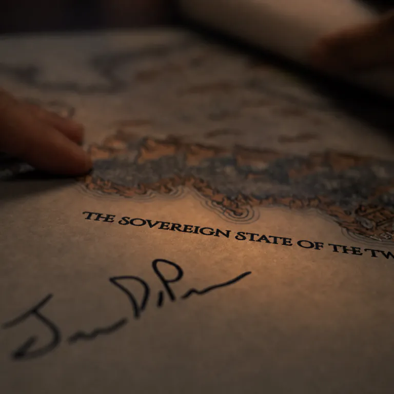Signed map of the Everlore Hollow world, unrolled