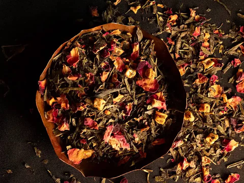 Loose-leaf tea blend with dried herbs and petals