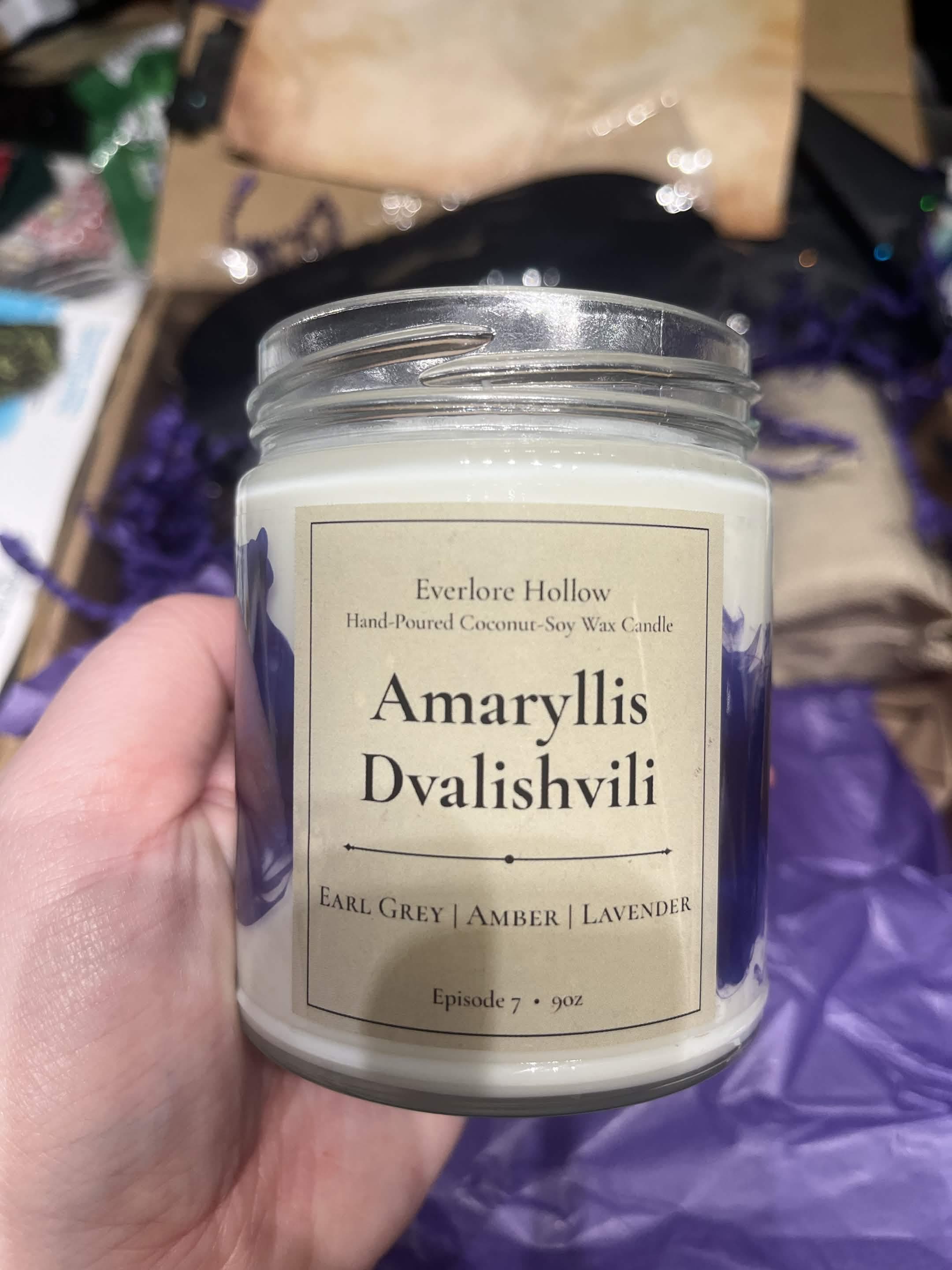 Skye's Amaryllis candle, lit, from her unboxing